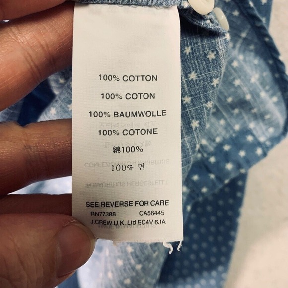 J Crew Slim Fit Blue Star Print Long Sleeve Button Down Shirt Mens Size Large - Picture 4 of 7